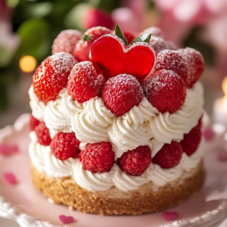 Sweet Strawberry Raspberry Cake Topped with Whipped Cream for Romantic Occasions : Generative AI